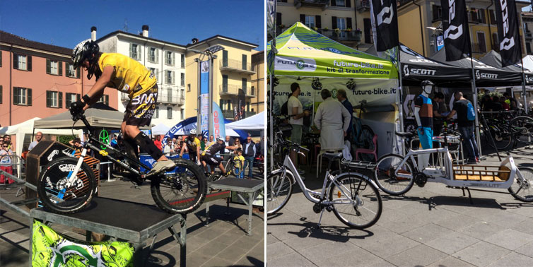 atleta di trial e stand con cargo bike a bikeup