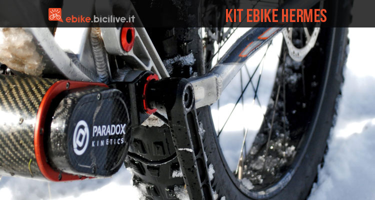 Un kit di conversione ebike Hermes di Paradox Kinetics montato su una mtb