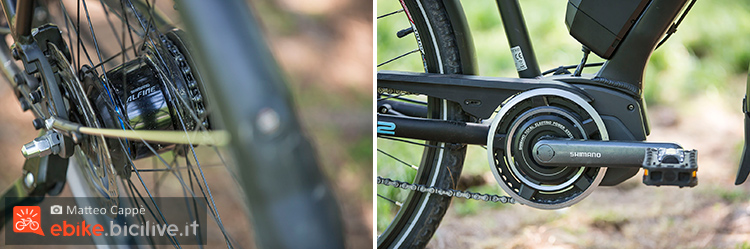 foto del motore shimano steps e6000 e il mozzo alfine
