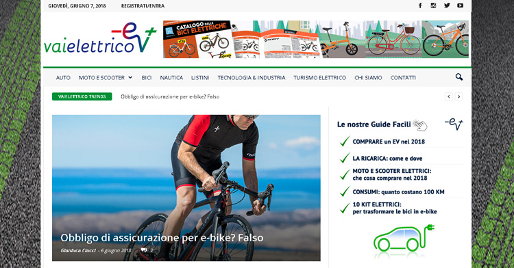 Uno screenshot della home page del sito vaielettrico.it